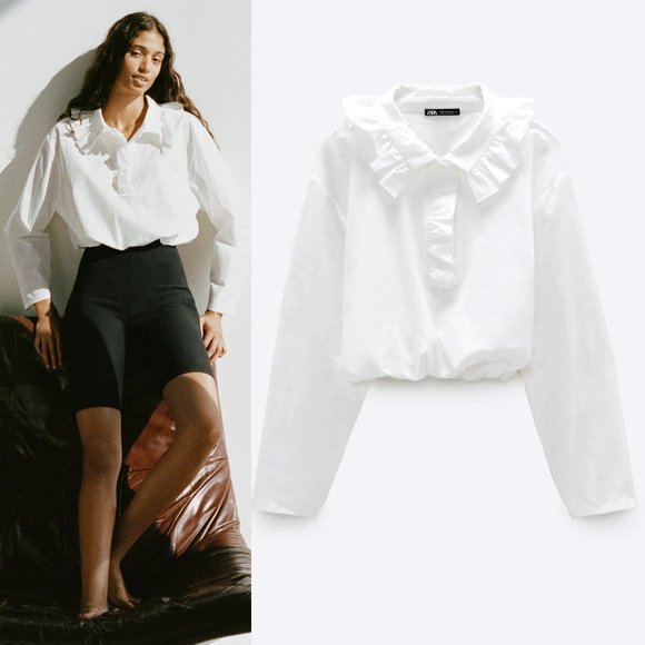 Zara Tops - NEW Zara White Ruffled Collar Blouse Shirt Top M